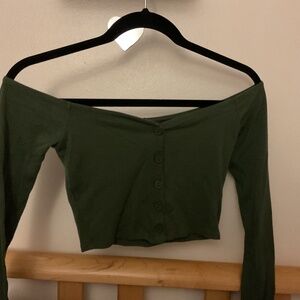 Green Off The Shoulder Cropped Fitted Long Sleeve Top Fasion Nova